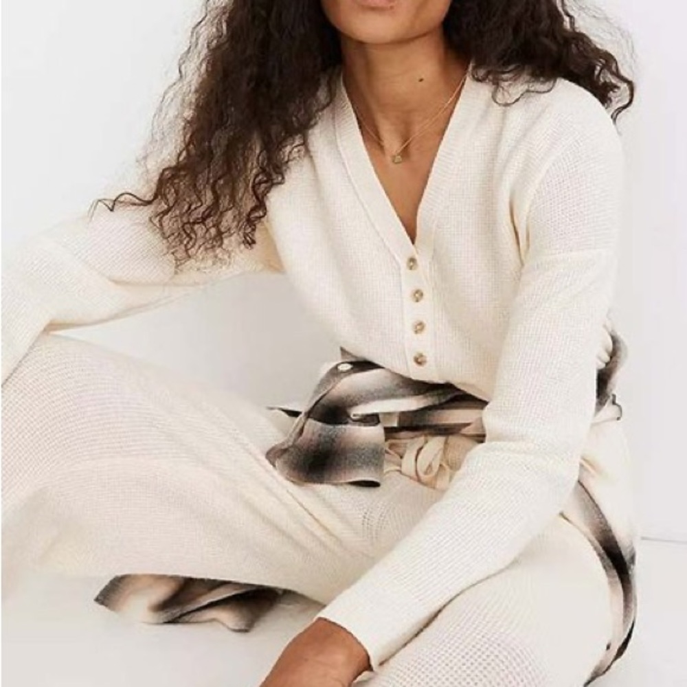 Madewell Asherton Waffle Henley Sweater Ivory Alpaca Wool V-Neck NWT 2021-M